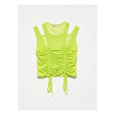 Dilvin Gathered Tulle Top-lime