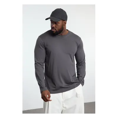 Trendyol Anthracite-Stone-Ecru Plus Size Slim/Slim Cut Crew Neck 3-Pack Basic T-shirt