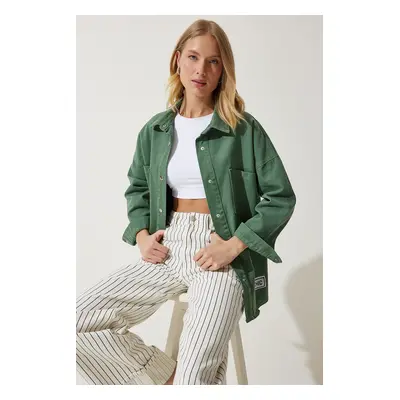 Happiness İstanbul Women's Green Oversize Gabardine Jacket with Pockets