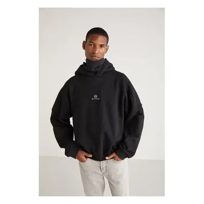 GRIMELANGE Joshua Men's Hooded Oversize Black Collar Sweatshir