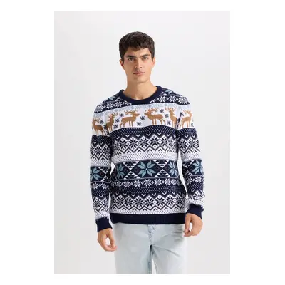 DEFACTO Standard Fit Crew Neck Christmas Themed Knitted Sweater