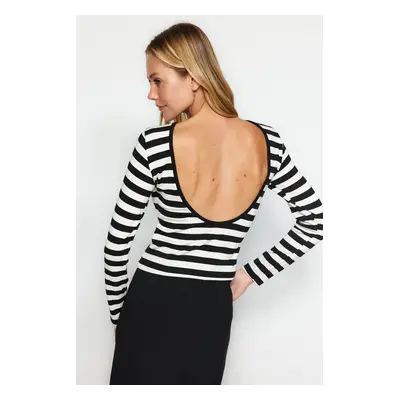 Trendyol Black Striped Soft Fabric Striped Backless Fitted/Situated Knit Blouse