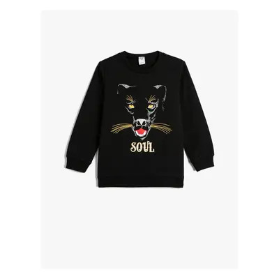 Koton Sweat Long Sleeve Crew Neck Tiger Printed Raised