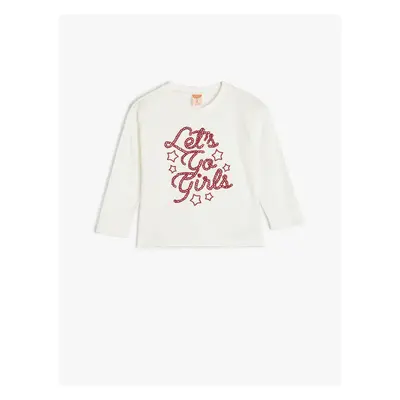 Koton T-Shirt Slogan Printed Long Sleeve Crew Neck Cotton