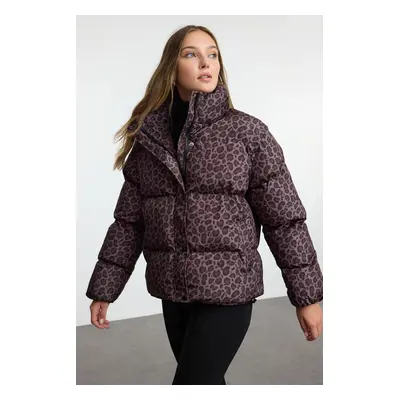 Trendyol Multi-Colored Brown Leopard Patterned Oversize Puffer Jacket