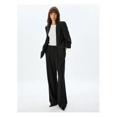 Koton Shawl Collar Blazer Jacket 3/4 Sleeves Flap Pocket Detail Crepe Fabric