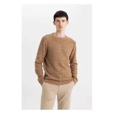 DEFACTO Standard Fit Regular Cut Crew Neck Textured Basic Plain Knitwear Sweater