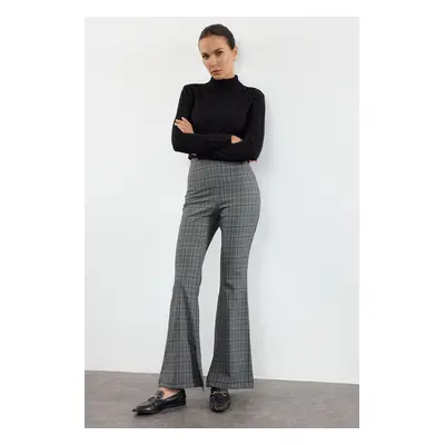 Trendyol Gray Flare Pattern Plaid Woven Trousers