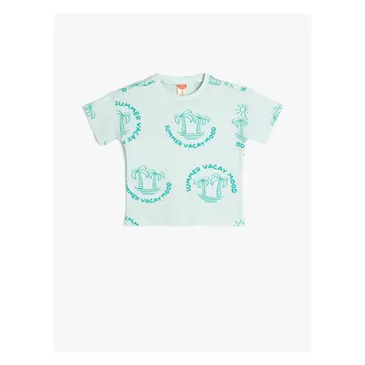 Koton T-Shirt Short Sleeve Palm Printed Crew Neck Textured Cotton