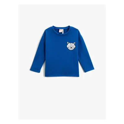 Koton Long Sleeve T-Shirt Crew Neck Cat Applique Detailed