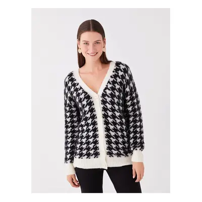 LC Waikiki LCWAIKIKI Dámské Klasický V-Neck Vzorovaný Dlouhý rukáv Pletené Oblečení Cardigan