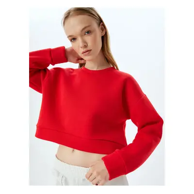 Koton Crop Sport Oversize Sweatshirt Basic Crew Neck Raised