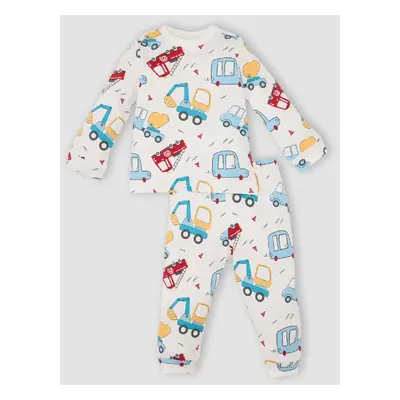 DEFACTO Baby Boy Pajama Set Vehicle Printed Long Sleeve Top and Bottom