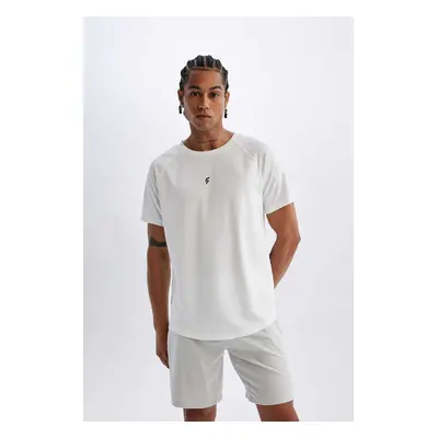 DEFACTO Fit Gray Slim Fit Narrow Cut Crew Neck Printed Sports Short Sleeve Basic Plain T-Shirt