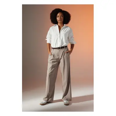 DEFACTO Wide Leg High Waist Wide Leg Darted Standard Length Basic Plain Trousers