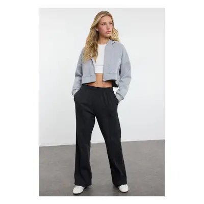 Trendyol Anthracite Wide Leg/Spanish Leg Thick Fleece Stretchy Knitted Sweatpants