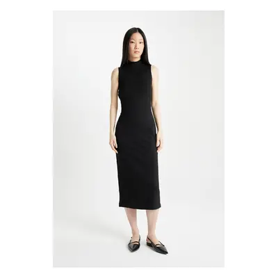 DEFACTO Bodycon Half Turtleneck Black Sleeveless Midi Dress