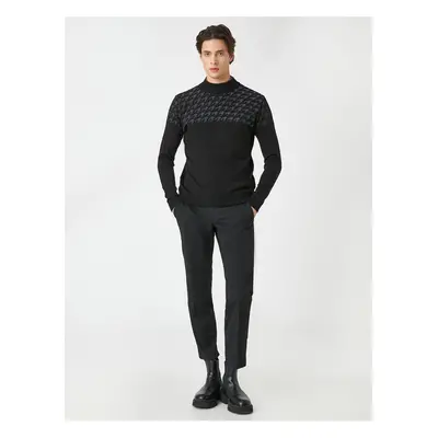 Koton Knitwear Sweater Half Turtleneck Houndstooth Detailed