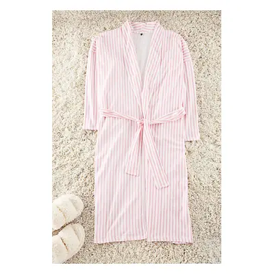 Trendyol Pink Belted 100% Cotton Striped Knitted Dressing Gown