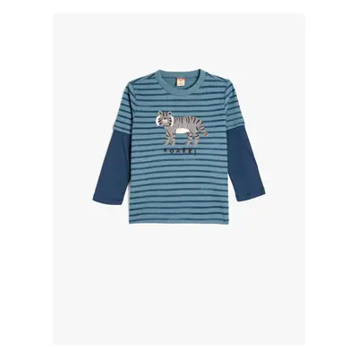 Koton T-Shirt Long Sleeve Tiger Embroidered Crew Neck Cotton