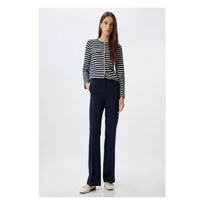 Koton Navy Blue Striped Women's Cardigan