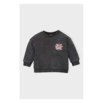 DEFACTO Baby Boy Crew Neck Printed Washable Faded Effect Sweatshirt