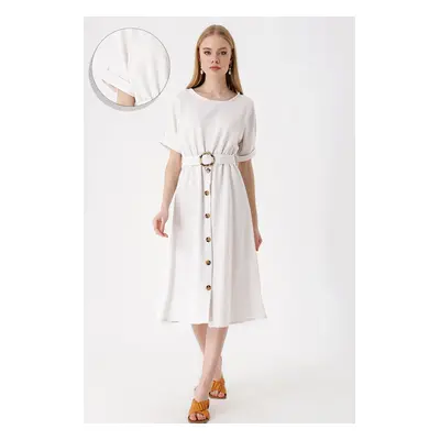 Bigdart Belted Linen Dress - Ecru