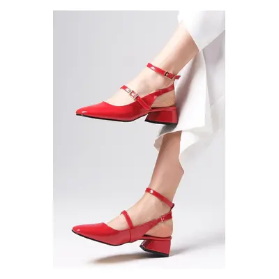 Mio Gusto Audrey Red Patent Leather Open Back Short Heels Women's Shoes.