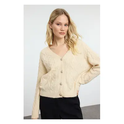 Trendyol Stone Wide Pattern Glittery Knitted Cardigan