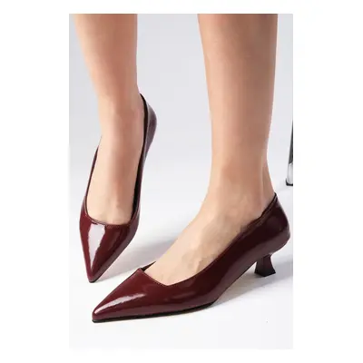 Mio Gusto Carmen Burgundy Color Patent Leather Low Heeled Shoes