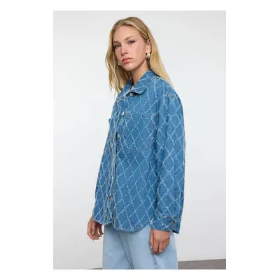 Trendyol Blue Textured Regular Denim Shirt Jacket