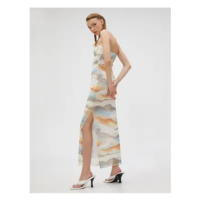 Koton Long Dress Strapless Slit Tie-dye Detailed Bodice Look