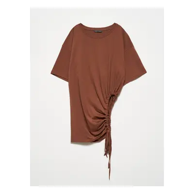 Dilvin Side Gathered T-Shirt-Brown