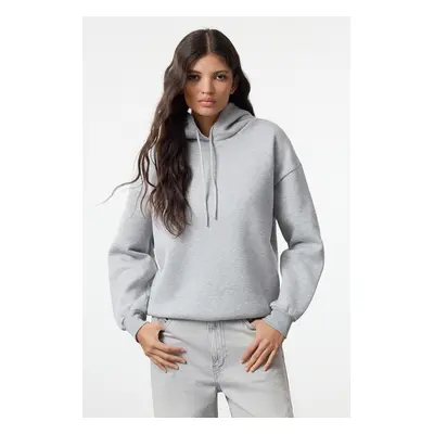 Trendyol Gray Melange Thick Inside Fleece Back Printed Oversize/Wide Fit Knitted Sweatshirt