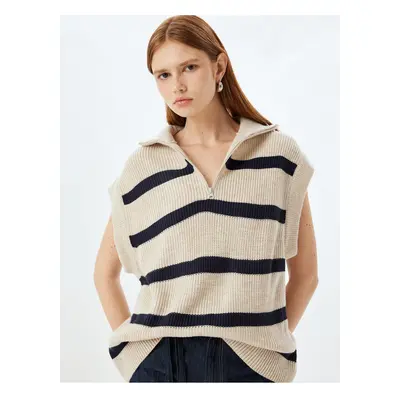 Koton Knitwear Oversize Sweater Half Zipper Detail Stand Collar Sleeveless