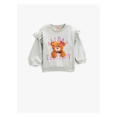 Koton Teddy Bear Printed Frilly Sweatshirt Long Sleeve Crew Neck