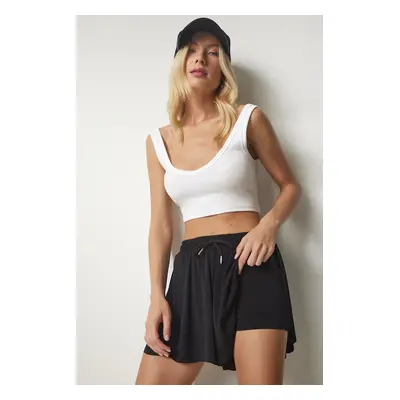 Happiness İstanbul Women's Black High Waist Two Layer Mini Shorts