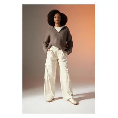 DEFACTO Wide Leg Cargo Pocket High Waist Size Gabardine Trousers