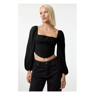 Trendyol Black Crop Corset Detailed Woven Blouse