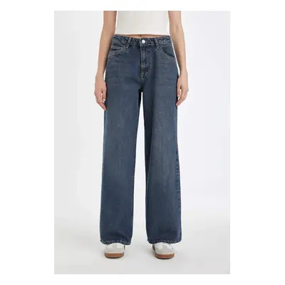 DEFACTO Wide Leg High Waist Long Jean Washed Trousers