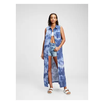 GAP Šaty sleeveless linen maxi tie dye shirtdress - Dámské