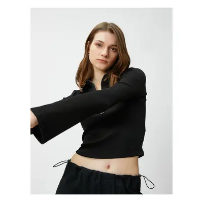 Koton Crop T-Shirt Polo Neck Half Zipper