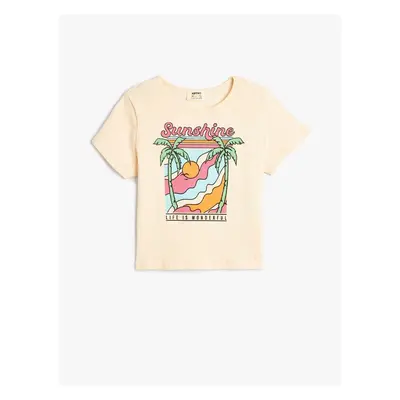 Koton Crop T-Shirt Tropical Printed Short Sleeve Crew Neck Cotton