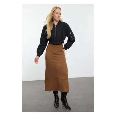 Trendyol Camel Back Slit Detailed Suede Fabric Maxi Skirt