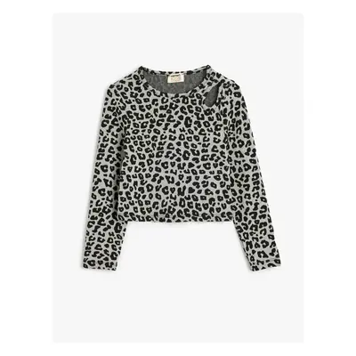 Koton Blouse Leopard Patterned Long Sleeve Window Detailed Crew Neck