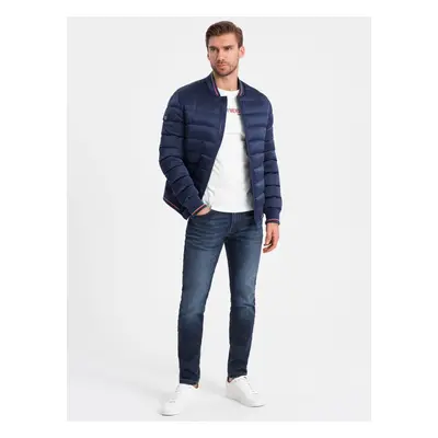 Ombre Men's satin finish bomber jacket with contrasting ribbed cuffs - dark blue