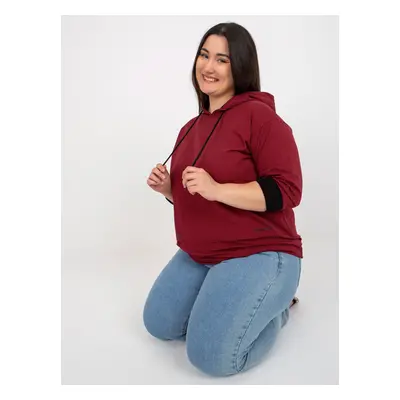 Dámská kaštanová mikina plus size velikosti s nápisem