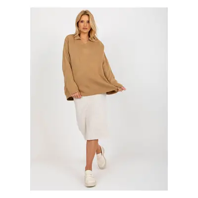 RUE PARIS dámský camel oversize svetr s límečkem