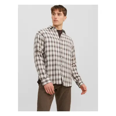 Bílo-hnědá pánská kostkovaná košile Jack & Jones Gracia - Pánské