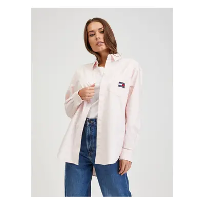 Světle růžová dámská oversize košile Tommy Jeans Badge Boyfriend - Dámské